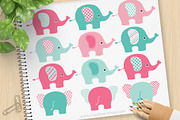 Pink and Blue Elephants Clipart, SVG