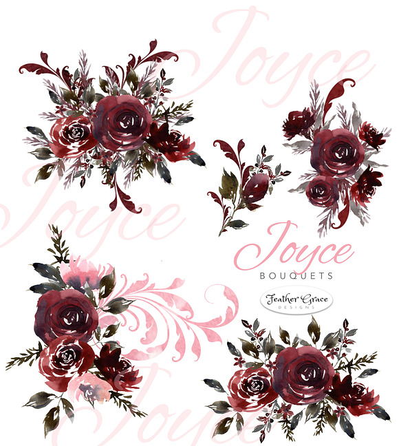 Burgundy Florals, Wreaths in Illustrations - product preview 6