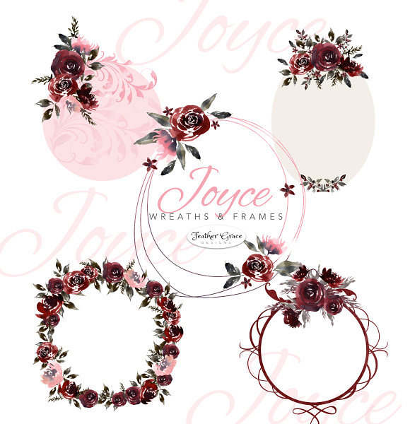 Burgundy Florals, Wreaths in Illustrations - product preview 10