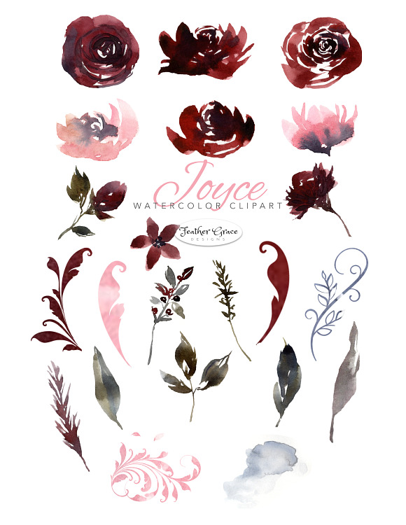 Burgundy Florals, Wreaths in Illustrations - product preview 11