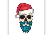 Color handdrawn angry skull of Santa