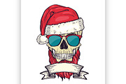 Color handdrawn angry skull of Santa
