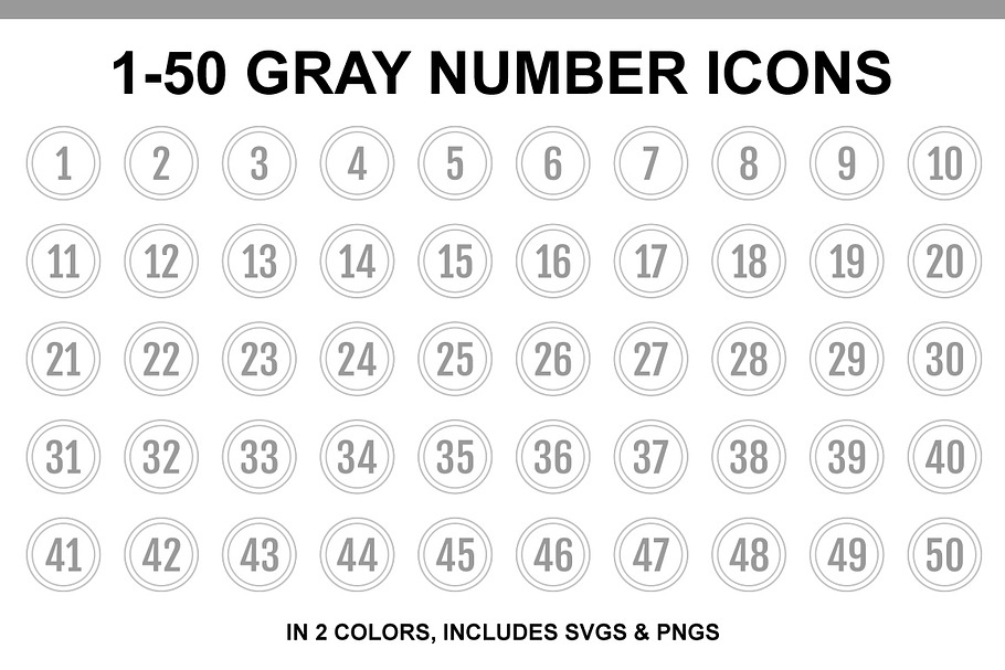 Gray Double Line Number Icons 1-50