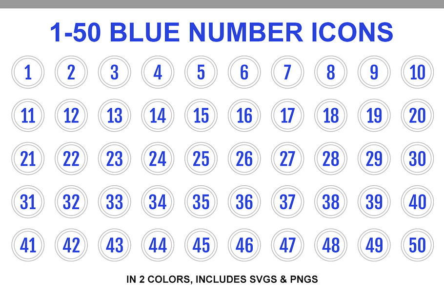 Blue Double Line Number Icons 1-50