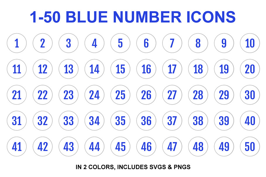 Blue Single Line Number Icons 1-50