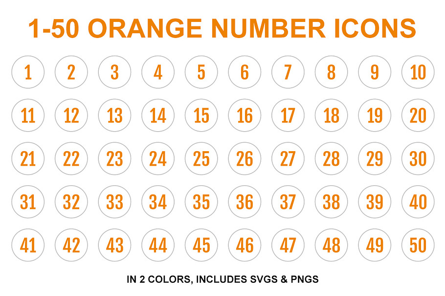 Orange Single Line Number Icons 1-50