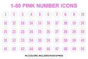 Pink Single Line Number Icons 1-50