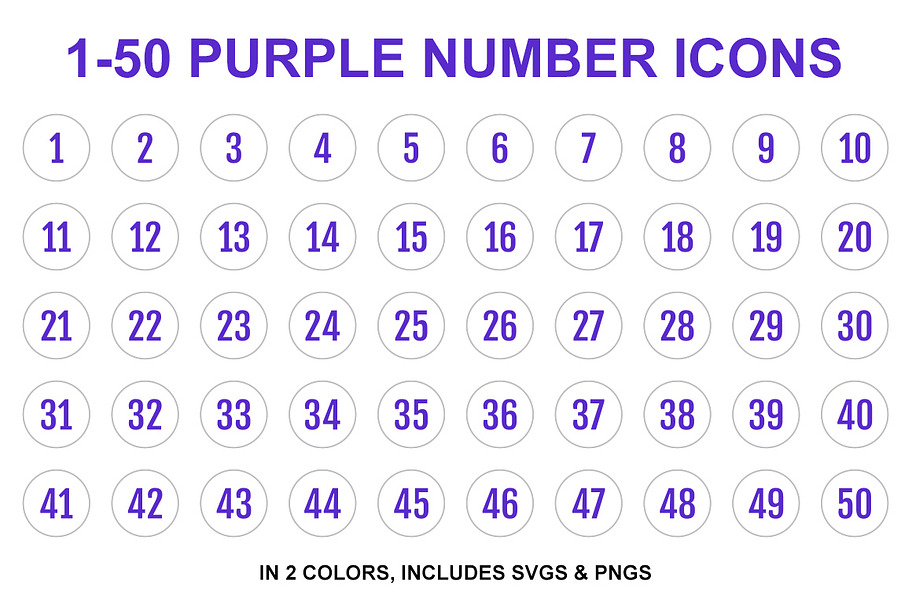 Purple Single Line Number Icons 1-50