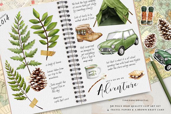 Camping Adventure Clipart and Papers in Illustrations - product preview 1