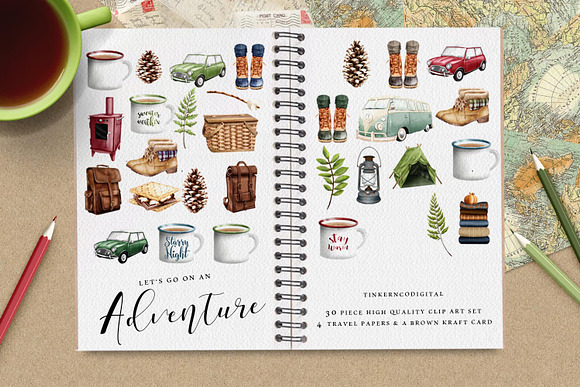 Camping Adventure Clipart and Papers in Illustrations - product preview 2