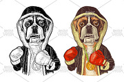 Dog boxer dressed in human in robe