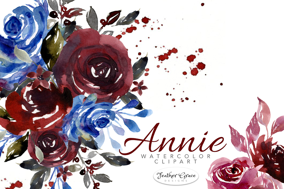 Burgundy & Navy Florals in Illustrations - product preview 8