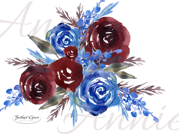 Burgundy & Navy Florals in Illustrations - product preview 2