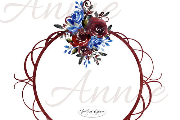 Burgundy & Navy Florals in Illustrations - product preview 7
