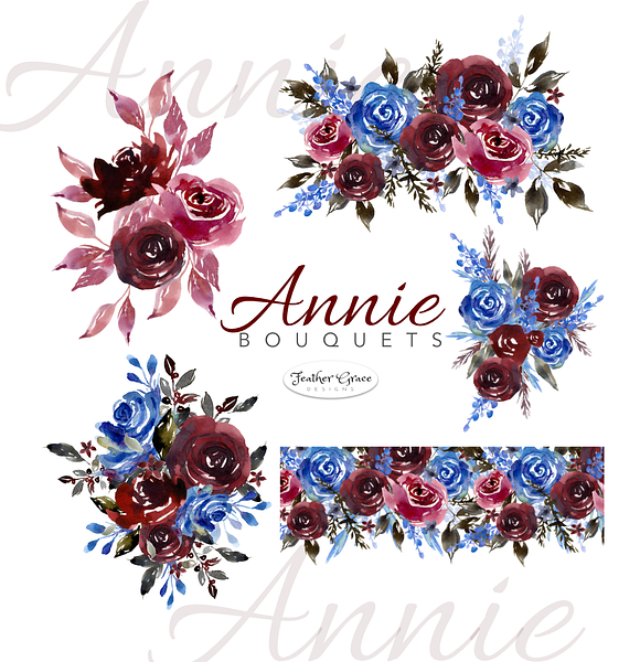 Burgundy & Navy Florals in Illustrations - product preview 11