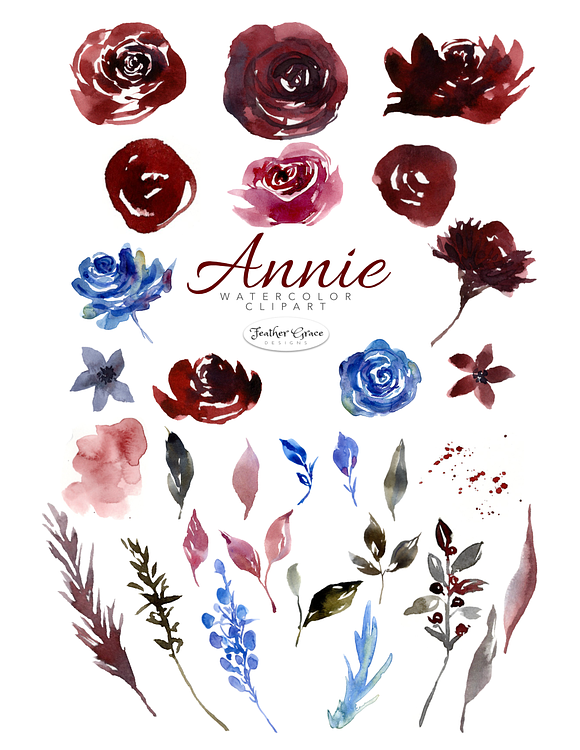 Burgundy & Navy Florals in Illustrations - product preview 12