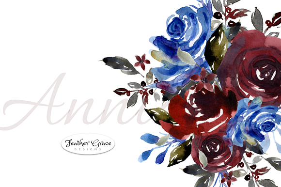 Burgundy & Navy Florals in Illustrations - product preview 14