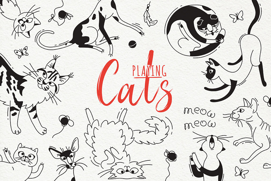 Cats Playing in Illustrations - product preview 8