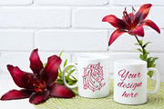 Two coffee mug mockup with lily