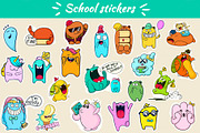 School stickers with funny monsters