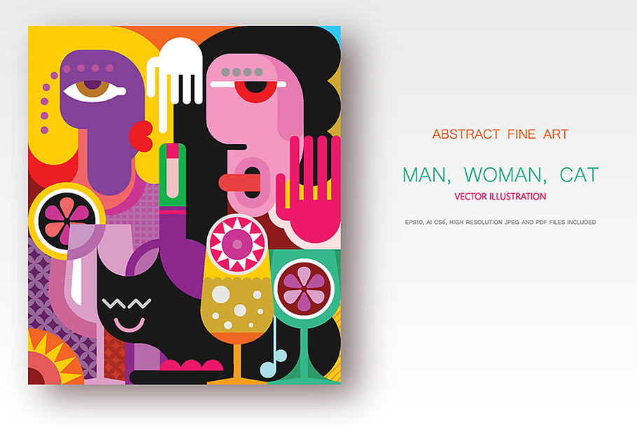 Man, Woman, Cat vector artwork
