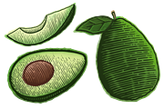 Avocado Watercolor Woodcut