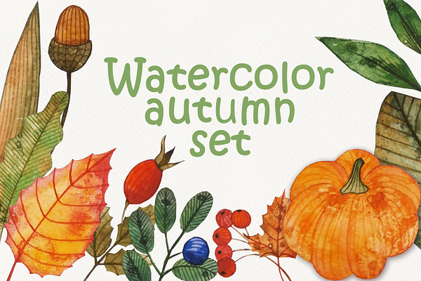 Watercolor autumn set