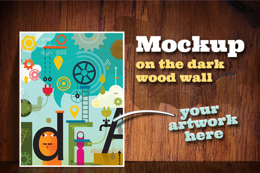 Mockup on the dark wood wall in Product Mockups - product preview 8