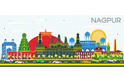 Nagpur India City Skyline with Color