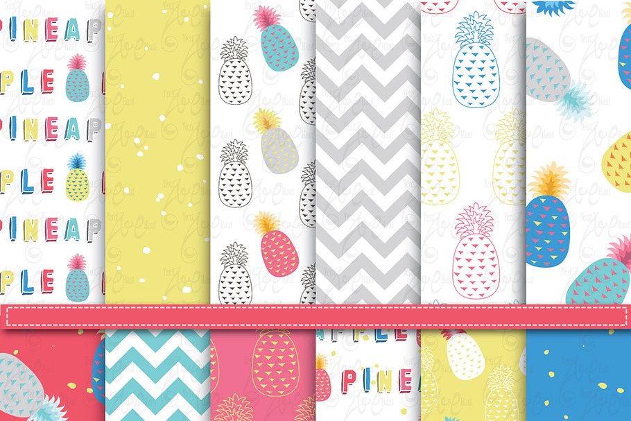 Pineapple Digital Paper Pack in Illustrations - product preview 8