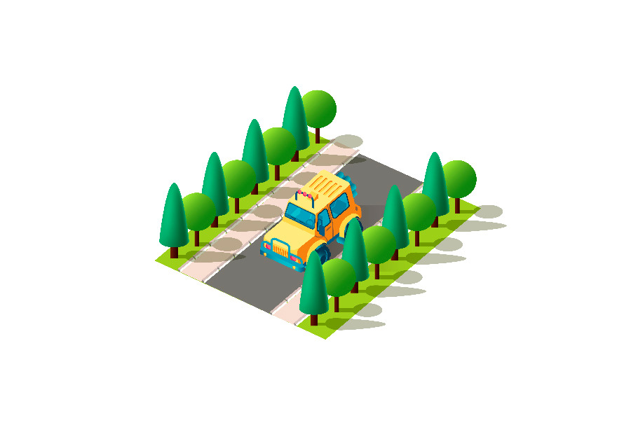Isometric front left view yellow SUV in Objects - product preview 8