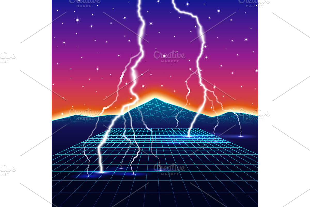 Neon new retro wave computer in Illustrations - product preview 8