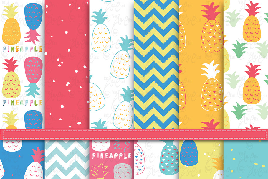 Summer Pineapple Digital Paper in Illustrations - product preview 8