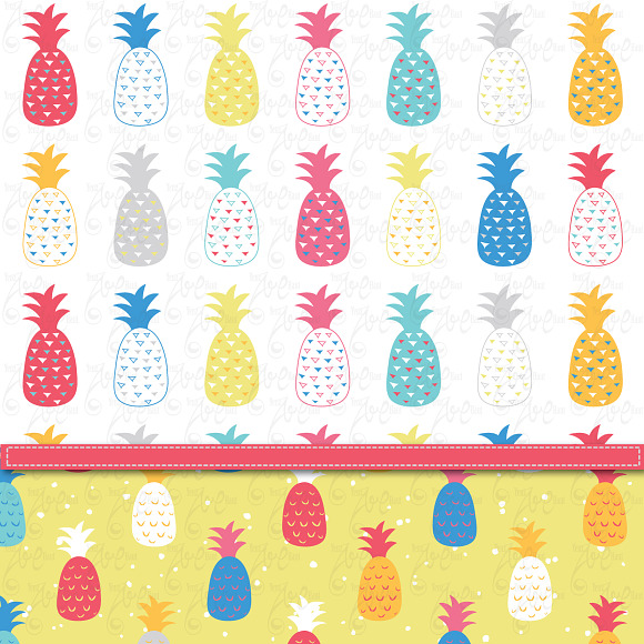 Summer Pineapple Digital Paper in Illustrations - product preview 1