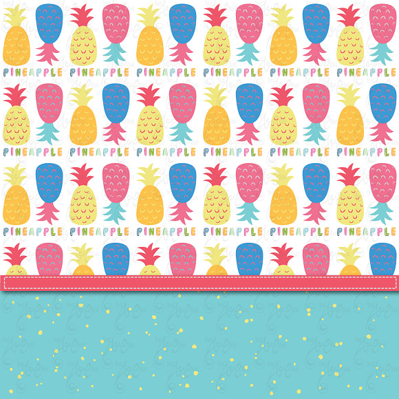 Summer Pineapple Digital Paper in Illustrations - product preview 2