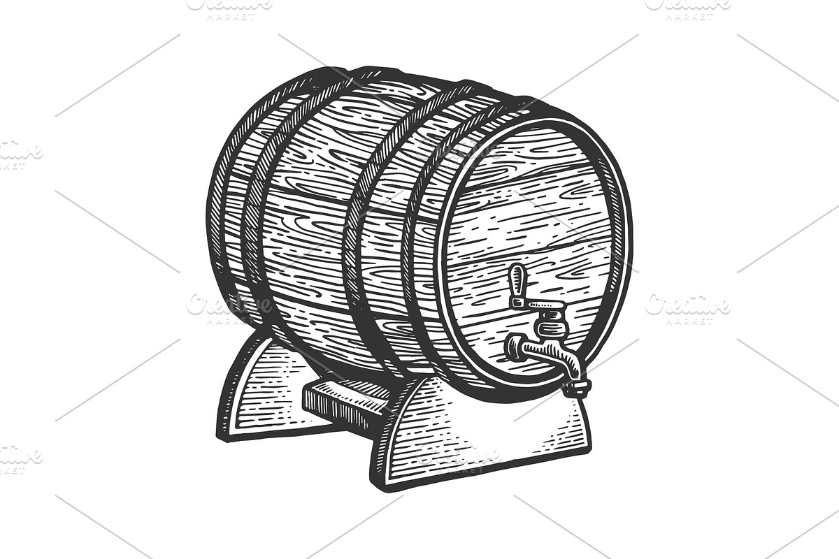 Wine beer barrel engraving vector in Illustrations - product preview 8