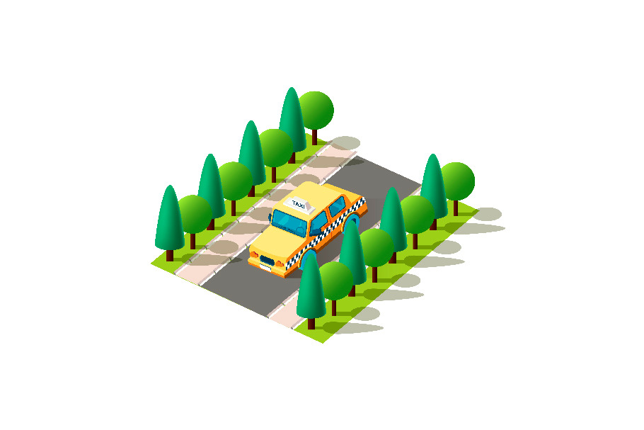 Isometric left view yellow taxi  in Objects - product preview 8