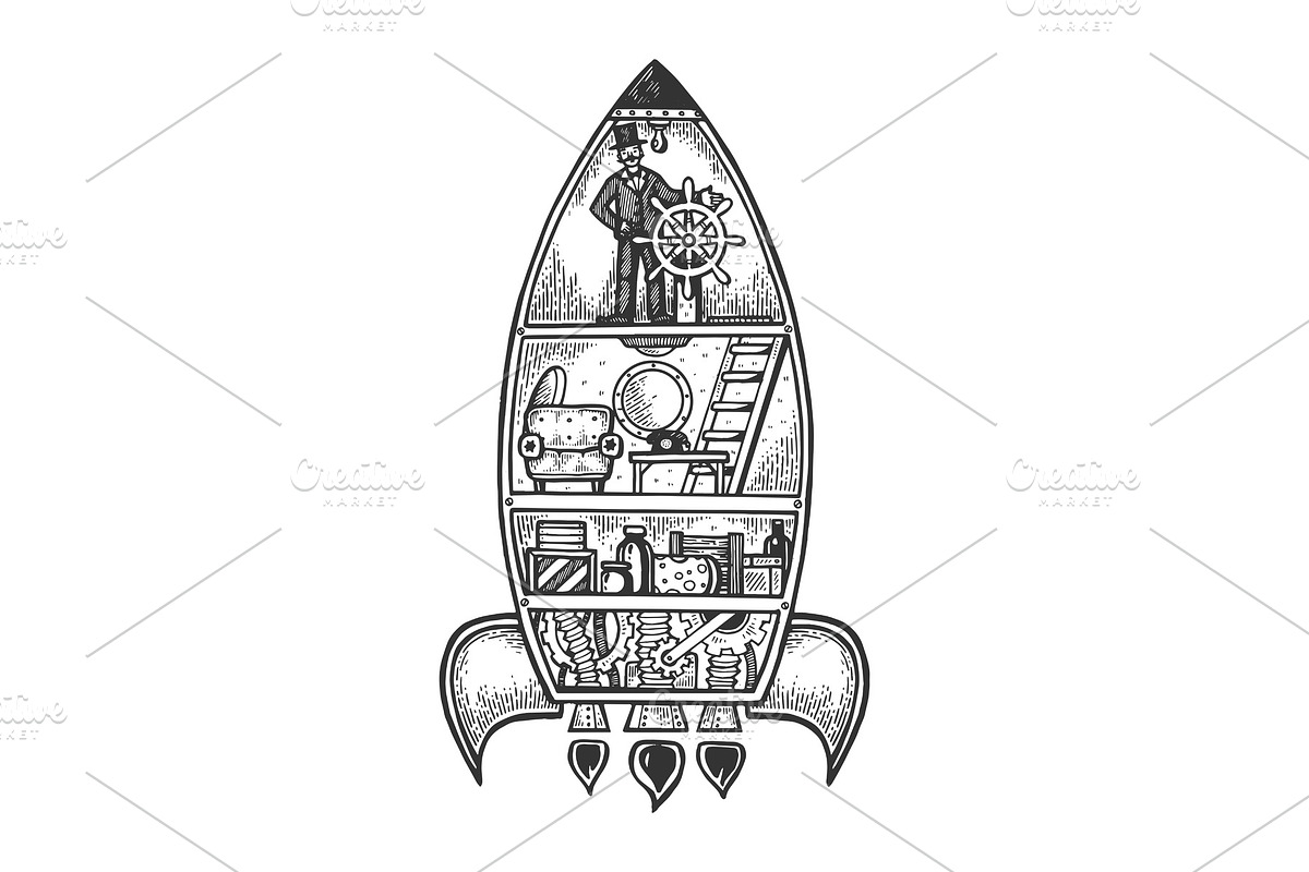Fantastic spaceship engraving vector in Illustrations - product preview 8