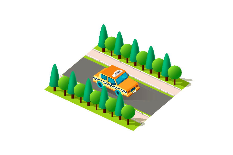 Isometric right view yellow taxi 