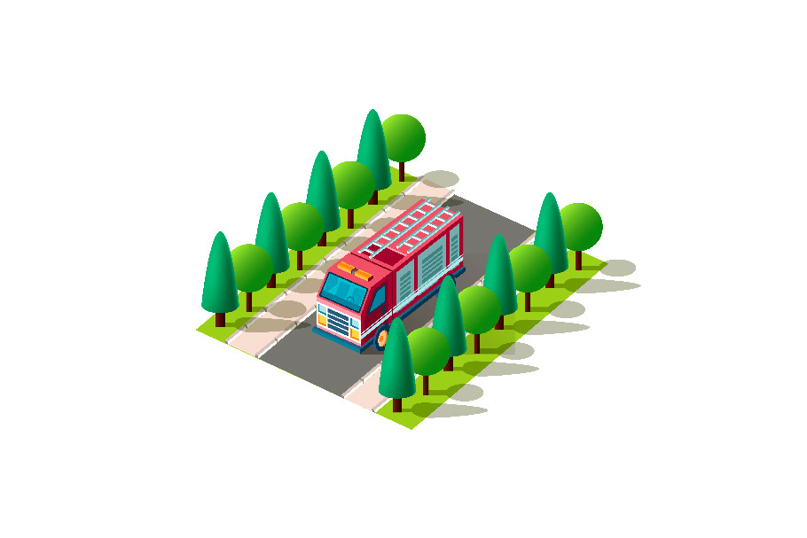 Isometric left view red fire car 