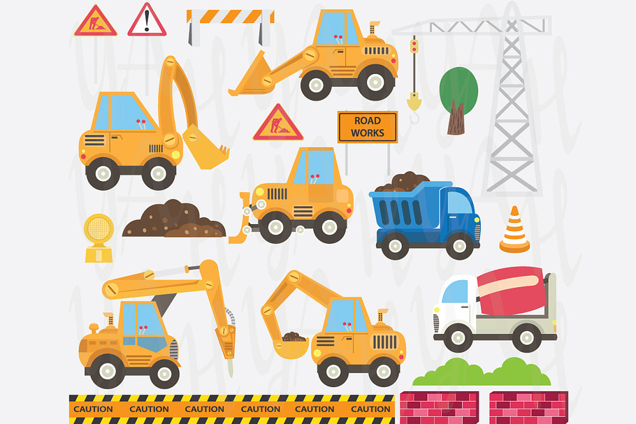 Cute Construction Transportation Set in Illustrations - product preview 8