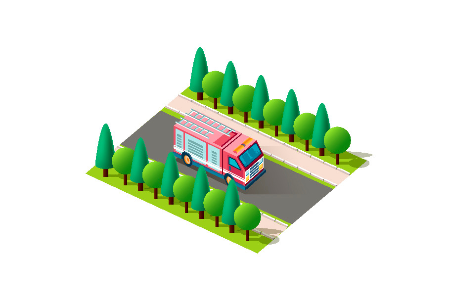 Isometric right view red fire car