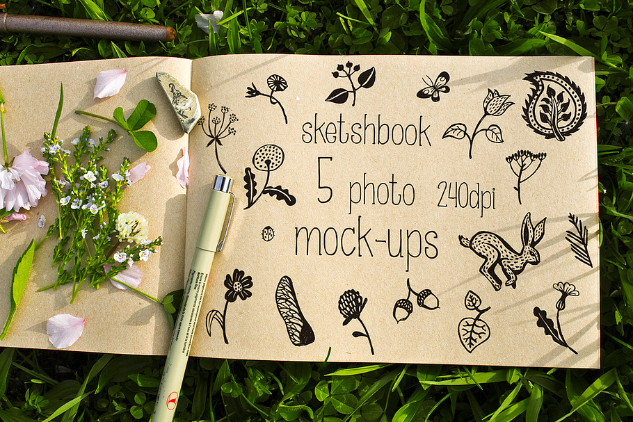 Sketchbook Mockup on the grass in Product Mockups - product preview 8