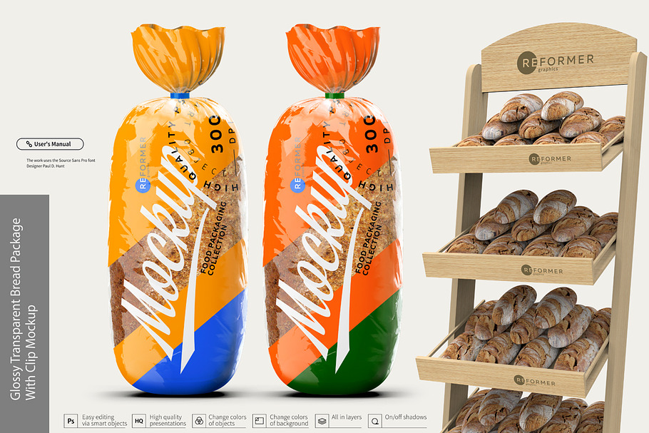 Glossy Transparent Bread Package in Product Mockups - product preview 8