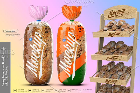 Glossy Transparent Bread Package in Product Mockups - product preview 2