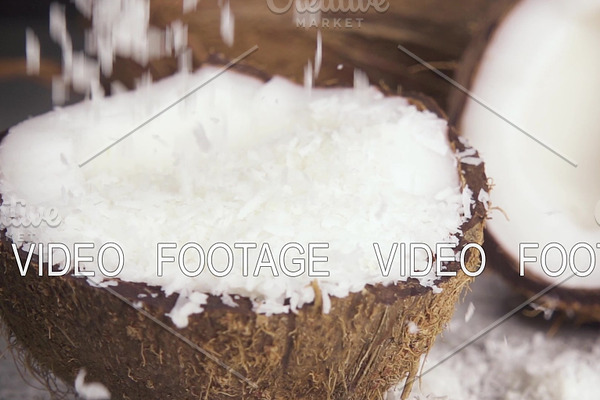 Slow motion coconut shavings and