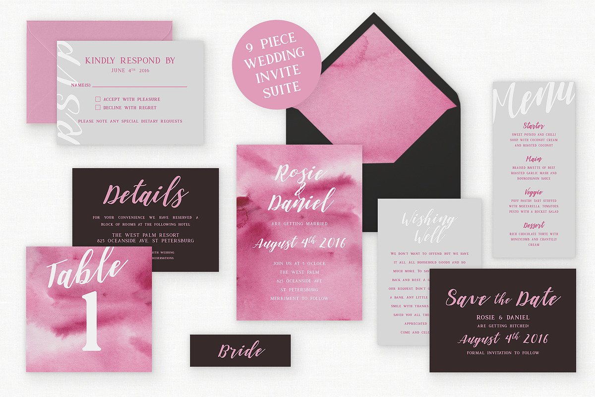 Watercolour Wedding Invitation Suite in Wedding Templates - product preview 8