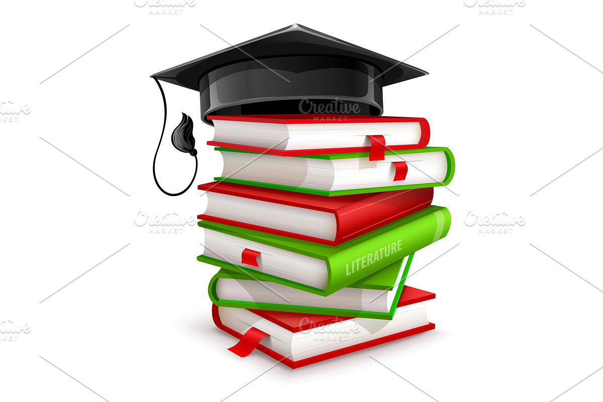 Big pile of books and graduation cap in Illustrations - product preview 8