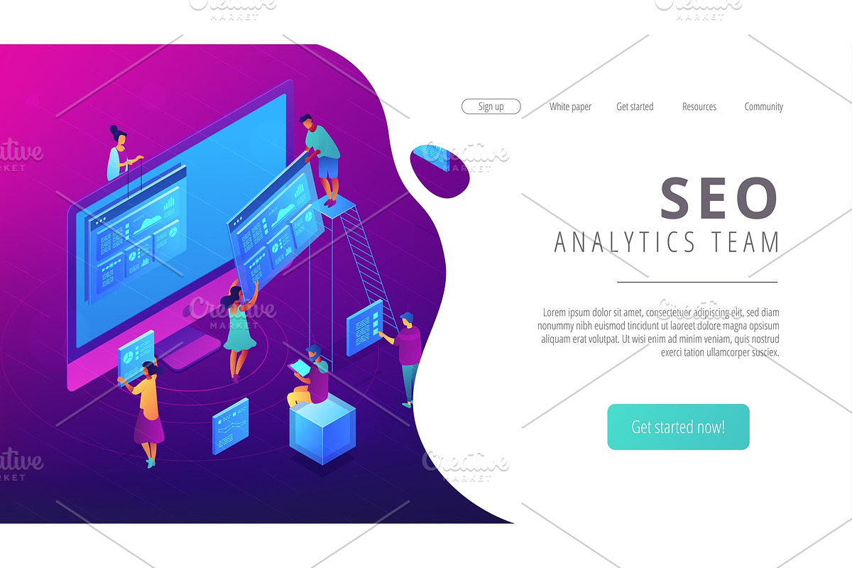 Isometric SEO analytics team landing in Illustrations - product preview 8