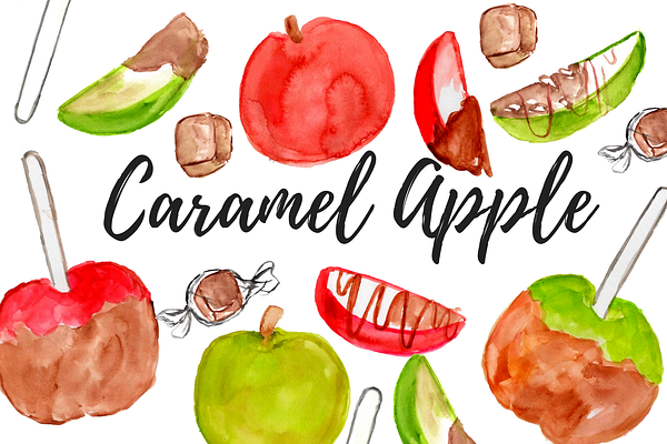 Caramel Apple Watercolor Clipart